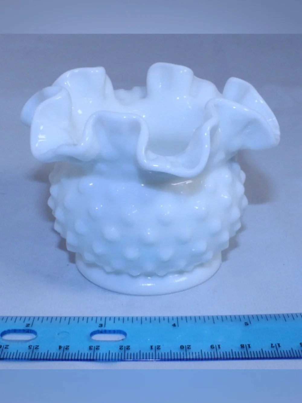 Collectable Vintage Fenton White Milk Glass Hobnail Rose Bowl Vase